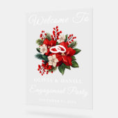 Red Poinsettia kerstverlovingsfeest welkom Acryl Bord (Hoek)