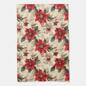 Red Poinsettia Kitchen Towel Classic Holiday Look Theedoek (Verticaal)