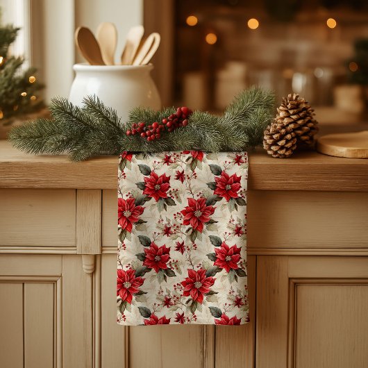 Red Poinsettia Kitchen Towel Classic Holiday Look Theedoek