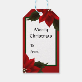 Red Poinsettia Label met kerstcadeaus Cadeaulabel