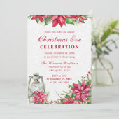 Red Poinsettia & Lantern Winter Kerstmis Kaart (Staand voorkant)