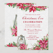 Red Poinsettia & Lantern Winter Kerstmis Kaart (Voorkant / Achterkant)