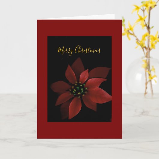 Red Poinsettia Merry Christmas  Kaart (Gele Bloem)