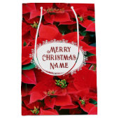 Red Poinsettia Merry Christmas Medium Cadeauzakje (Voorkant)