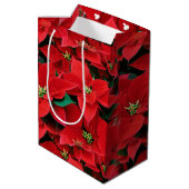 Red Poinsettia Merry Christmas Medium Cadeauzakje (Achterkant Gekanteld)