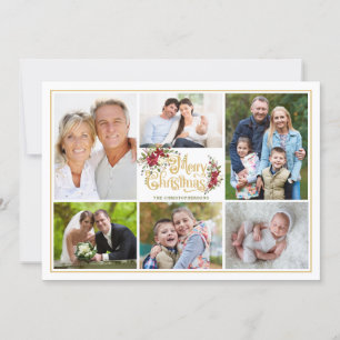 Red Poinsettia Merry kerstfoto Collage Feestdagenkaart