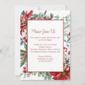 Red Poinsettia, Mistletoe, Berries kerstfeest Kaart (Voorkant)