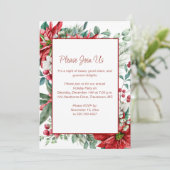 Red Poinsettia, Mistletoe, Berries kerstfeest Kaart (Staand voorkant)