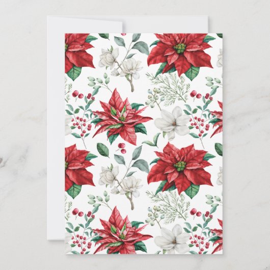 Red Poinsettia, Mistletoe, Berries kerstfeest Kaart (Achterkant)