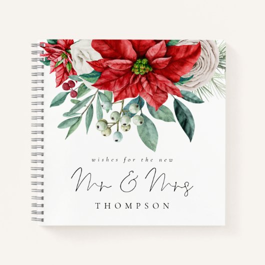 Red Poinsettia New Mr Mrs Guest Book Notitieboek (Voorkant)