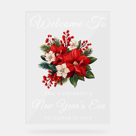Red Poinsettia Nieuwjaarsfeest welkom Acryl Bord (Voorkant)