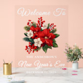 Red Poinsettia Nieuwjaarsfeest welkom Acryl Bord (Huwelijk)