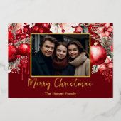 Red Poinsettia One Foto Folie Feestdagenkaart (Voorkant)