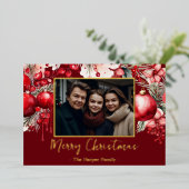 Red Poinsettia One Foto Folie Feestdagenkaart (Staand Voorkant)