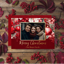 Red Poinsettia One Foto Folie Feestdagenkaart
