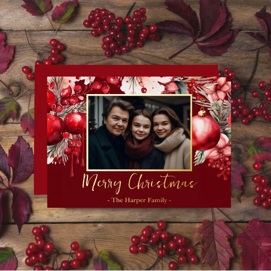 Red Poinsettia One Foto Folie Feestdagenkaart