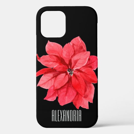 Red Poinsettia op zwarte persoonlijke naam Case-Mate iPhone Case (Achterkant)
