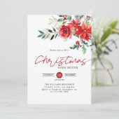 Red Poinsettia Open House Kerstdiner Kaart (Staand voorkant)