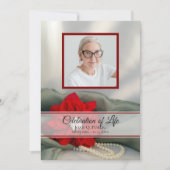 Red Poinsettia Parels Viering van het Leven Memori Kaart (Voorkant)