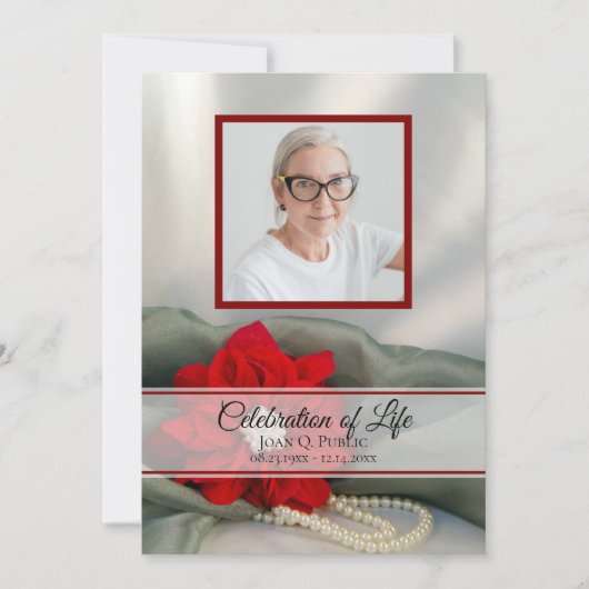 Red Poinsettia Parels Viering van het Leven Memori Kaart (Voorkant)