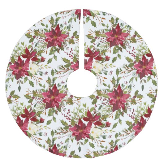 Red Poinsettia Pattern op White Kerstboom Rok (Voorkant)