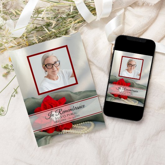 Red Poinsettia Pearls Death Jubileum Memorial Kaart