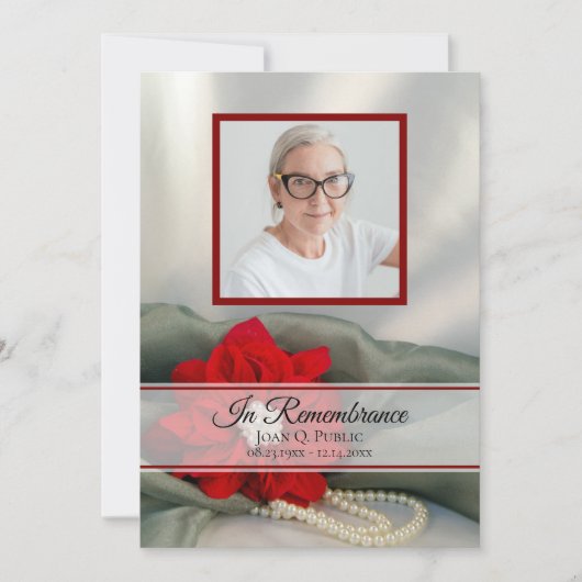 Red Poinsettia Pearls Death Jubileum Memorial Kaart (Voorkant)
