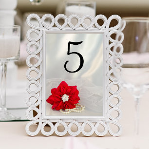 Red Poinsettia Pearls Winter Wedding Table Numbers Kaart