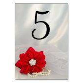 Red Poinsettia Pearls Winter Wedding Table Numbers Kaart (Achterkant)