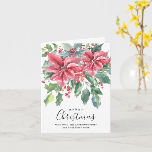 Red Poinsettia Photo (binnenin) Kaart (Gele Bloem)