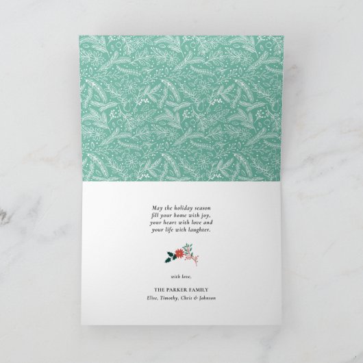 Red Poinsettia Pine Bough Fun Script OH What Fun Feestdagen Kaart (Binnen)