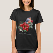Red Poinsettia Pine Cone Bird Kerstmis T-shirt (Voorkant)
