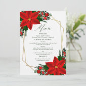 Red Poinsettia Pine Greenery Tree blaast kerst Menu (Staand voorkant)