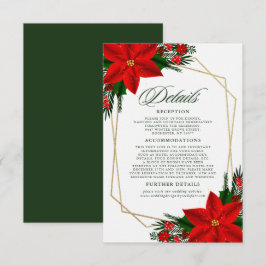 Red Poinsettia Pine Greenery Wedding Details Informatiekaartje