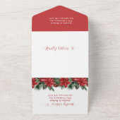 Red Poinsettia Pine Greenery Winter Wedding All In One Uitnodiging (Buitenkant)