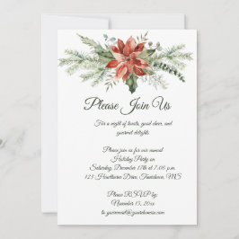 Red Poinsettia Pine Snowflakes kerstfeest Inv Kaart