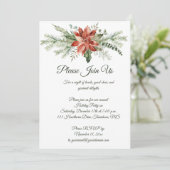 Red Poinsettia Pine Snowflakes kerstfeest Inv Kaart (Staand voorkant)