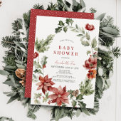 Red Poinsettia Poppy Holiday Floral Baby shower Kaart