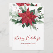 Red Poinsettia Prettige feestdagen Kaart (Voorkant / Achterkant)
