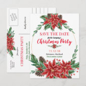 Red Poinsettia Red de datum van het kerstfeest Aankondigingskaart (Voorkant / Achterkant)