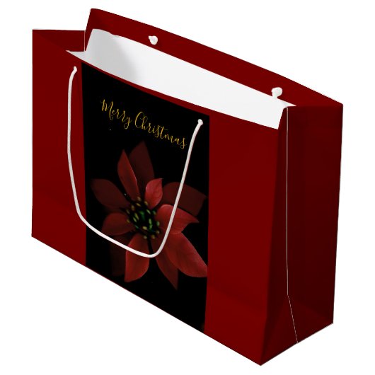 Red Poinsettia Red Large Gift Bag  Groot Cadeauzakje (Voorkant Gekanteld)