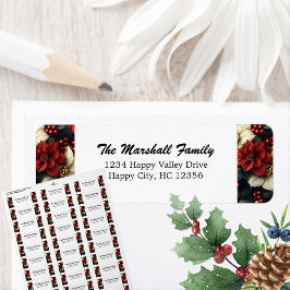 Red Poinsettia Return Address Etiket