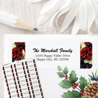 Red Poinsettia Return Address Etiket