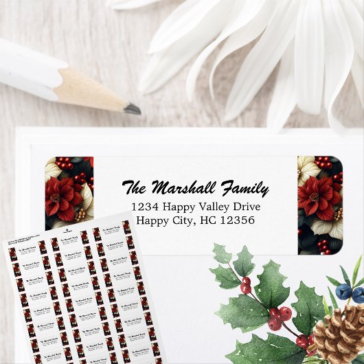 Red Poinsettia Return Address Etiket