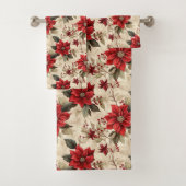 Red Poinsettia Tablecloth Classic Holiday Decor Bad Handdoek (Insitu)