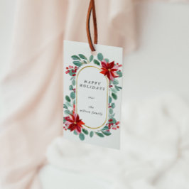 Red Poinsettia Vakantie Bloemen Monogram Cadeaulabel