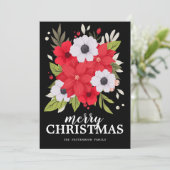 Red Poinsettia White Floral-kerstKaart (Staand voorkant)