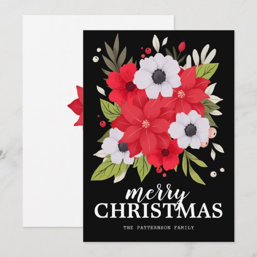 Red Poinsettia White Floral-kerstKaart (Voorkant / Achterkant)