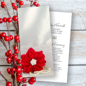 Red Poinsettia White Pearls Winter Wedding Program Programmakaart