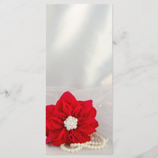 Red Poinsettia White Pearls Winter Wedding Program Programmakaart (Voorkant)